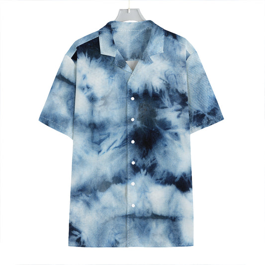 Blue And Black Acid Wash Tie Dye Print Hawaiian Shirt
