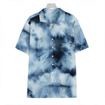 Blue And Black Acid Wash Tie Dye Print Hawaiian Shirt