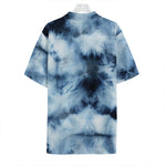 Blue And Black Acid Wash Tie Dye Print Hawaiian Shirt