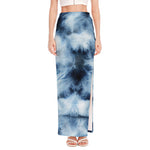 Blue And Black Acid Wash Tie Dye Print High Slit Maxi Skirt