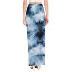 Blue And Black Acid Wash Tie Dye Print High Slit Maxi Skirt