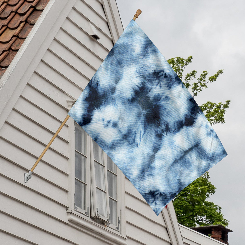 Blue And Black Acid Wash Tie Dye Print House Flag