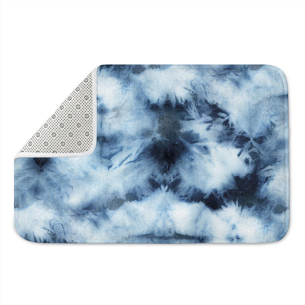 Blue And Black Acid Wash Tie Dye Print Indoor Door Mat