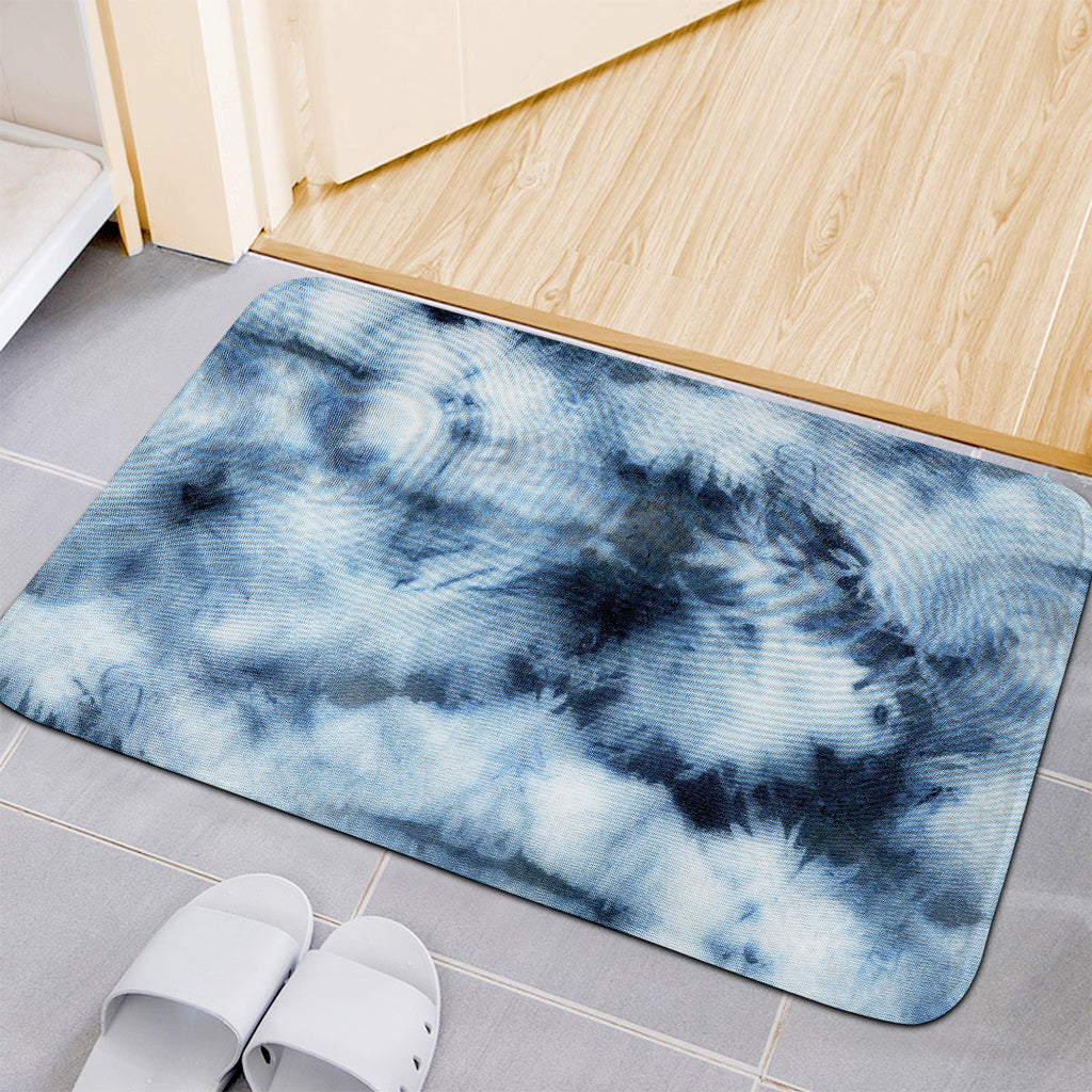 Blue And Black Acid Wash Tie Dye Print Indoor Door Mat