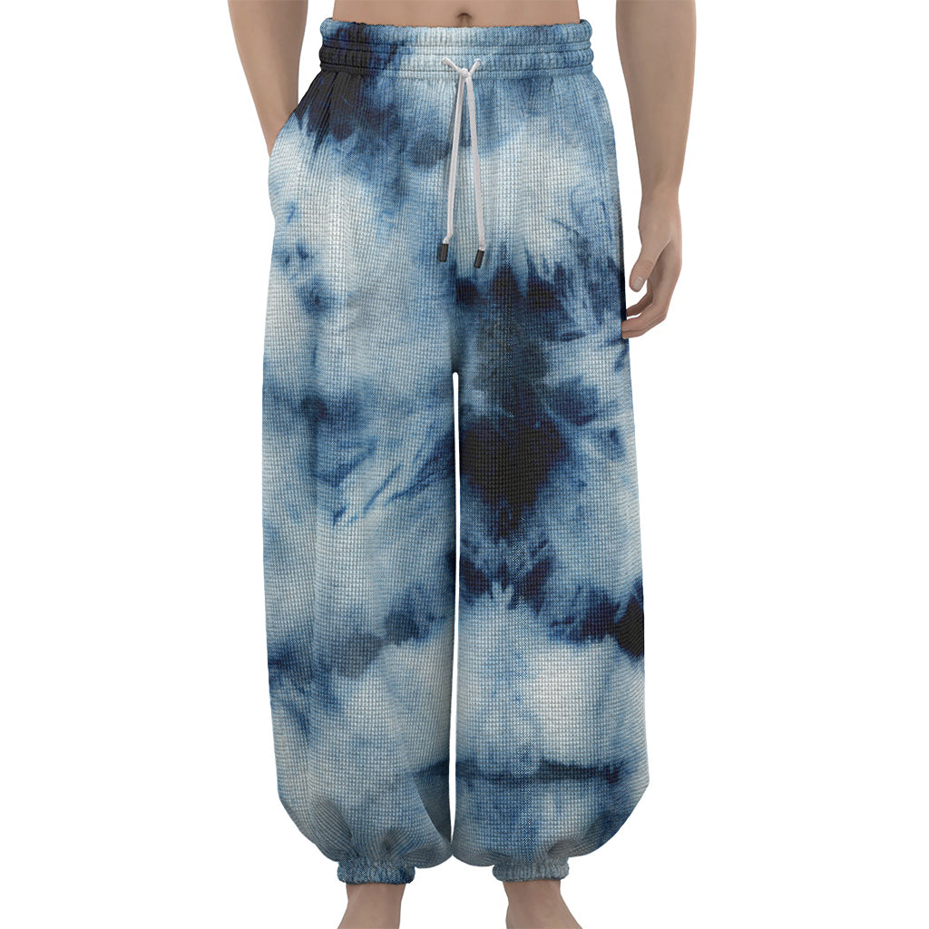 Blue And Black Acid Wash Tie Dye Print Lantern Pants