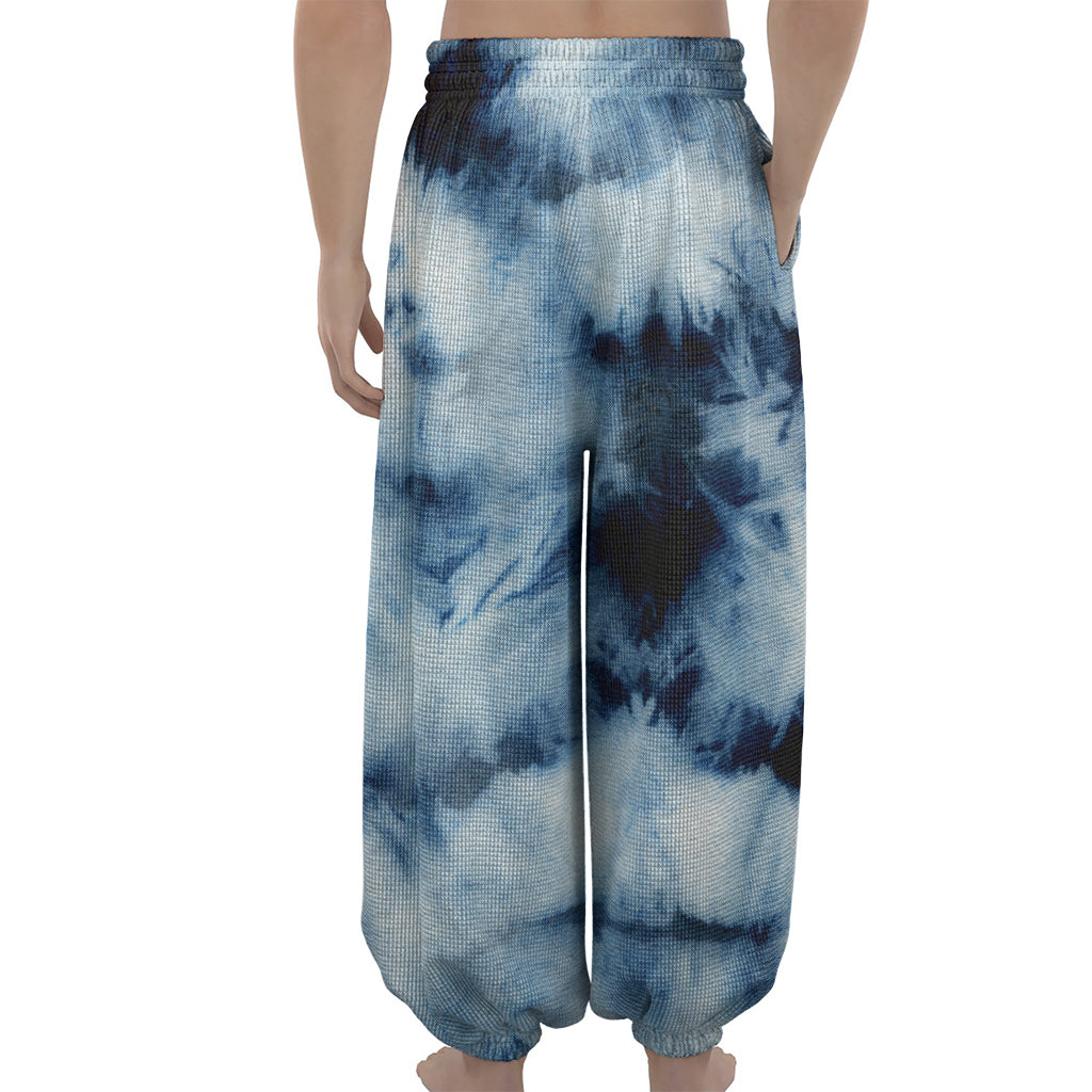 Blue And Black Acid Wash Tie Dye Print Lantern Pants
