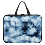 Blue And Black Acid Wash Tie Dye Print Laptop Sleeve With Handle