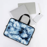 Blue And Black Acid Wash Tie Dye Print Laptop Sleeve With Handle