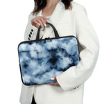 Blue And Black Acid Wash Tie Dye Print Laptop Sleeve With Handle