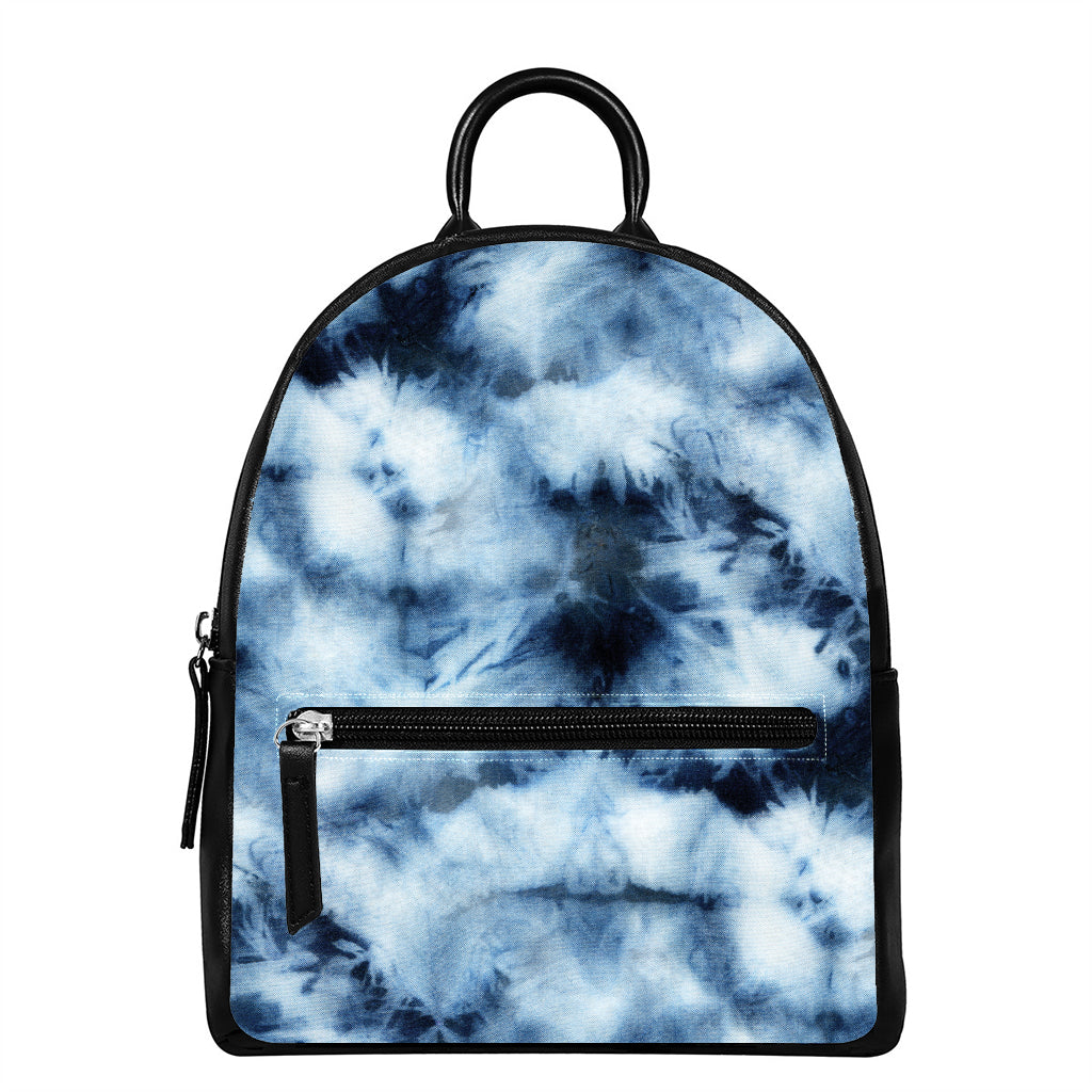 Blue And Black Acid Wash Tie Dye Print Leather Backpack