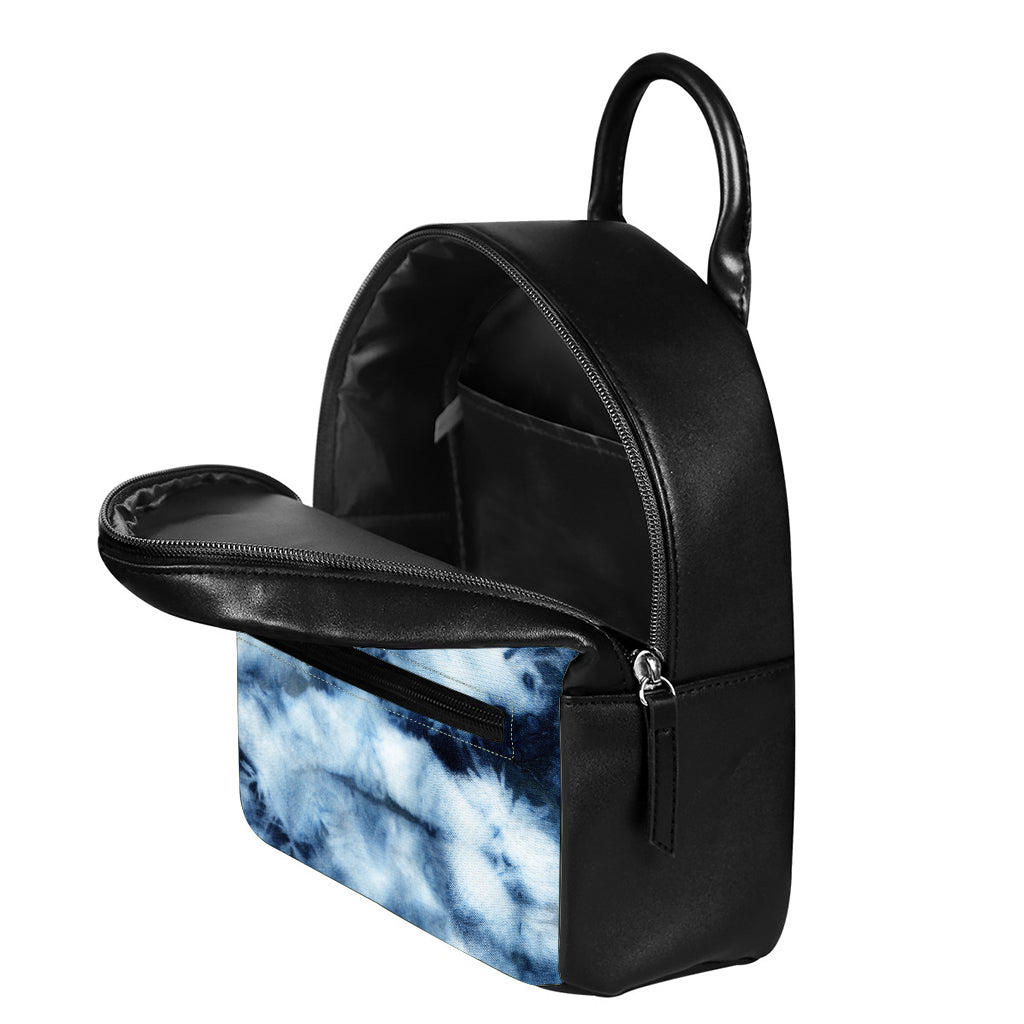 Blue And Black Acid Wash Tie Dye Print Leather Backpack