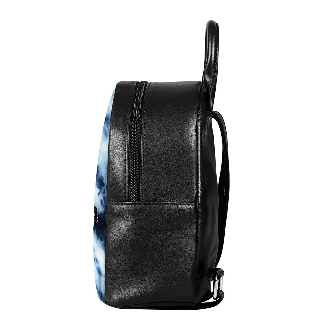 Blue And Black Acid Wash Tie Dye Print Leather Backpack