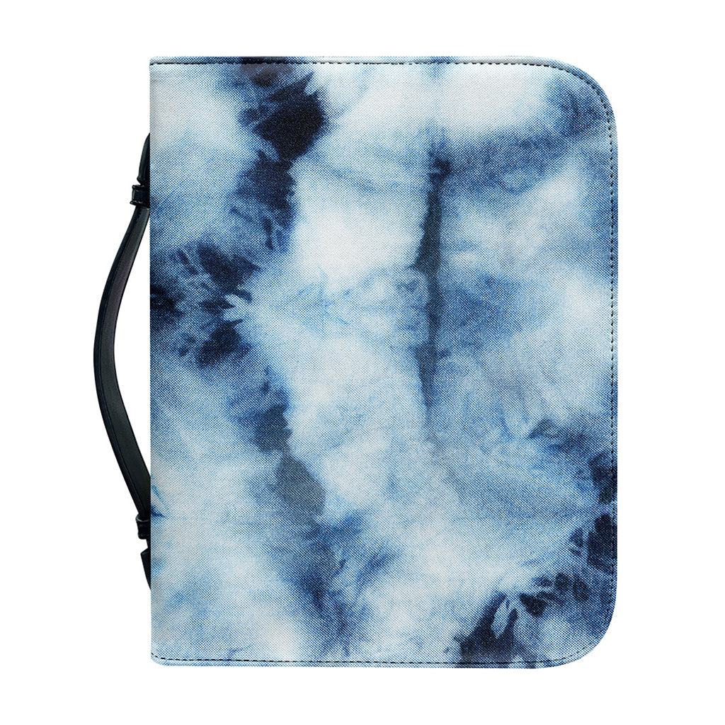 Blue And Black Acid Wash Tie Dye Print Leather Bible Cover