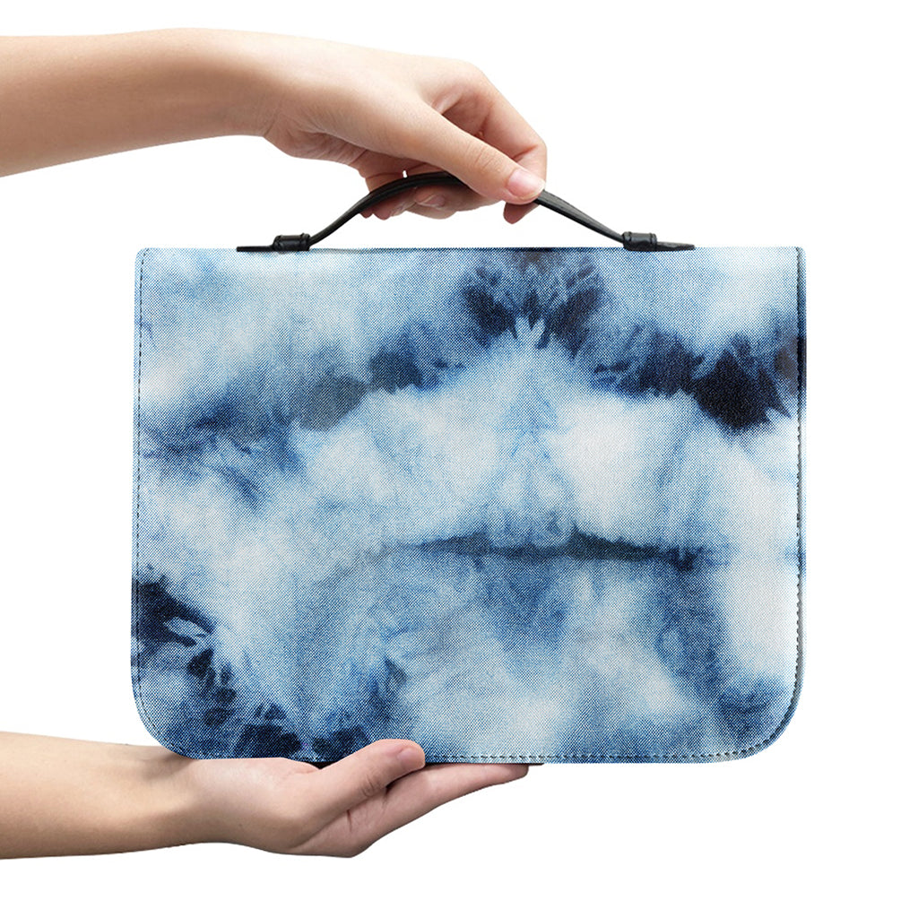 Blue And Black Acid Wash Tie Dye Print Leather Bible Cover