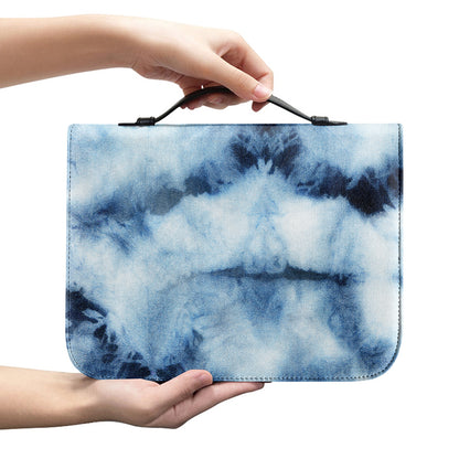 Blue And Black Acid Wash Tie Dye Print Leather Bible Cover