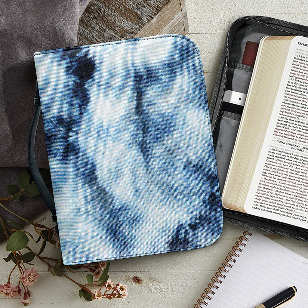 Blue And Black Acid Wash Tie Dye Print Leather Bible Cover