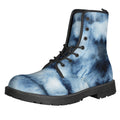 Blue And Black Acid Wash Tie Dye Print Lace-Up Boots