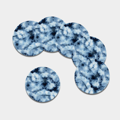 Blue And Black Acid Wash Tie Dye Print Leather Coaster Set