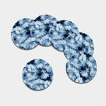 Blue And Black Acid Wash Tie Dye Print Leather Coaster Set