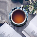 Blue And Black Acid Wash Tie Dye Print Leather Coaster Set