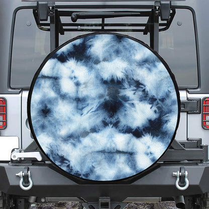 Blue And Black Acid Wash Tie Dye Print Leather Spare Tire Cover