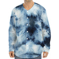 Blue And Black Acid Wash Tie Dye Print Long Sleeve Baseball Jersey