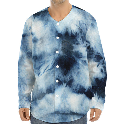 Blue And Black Acid Wash Tie Dye Print Long Sleeve Baseball Jersey