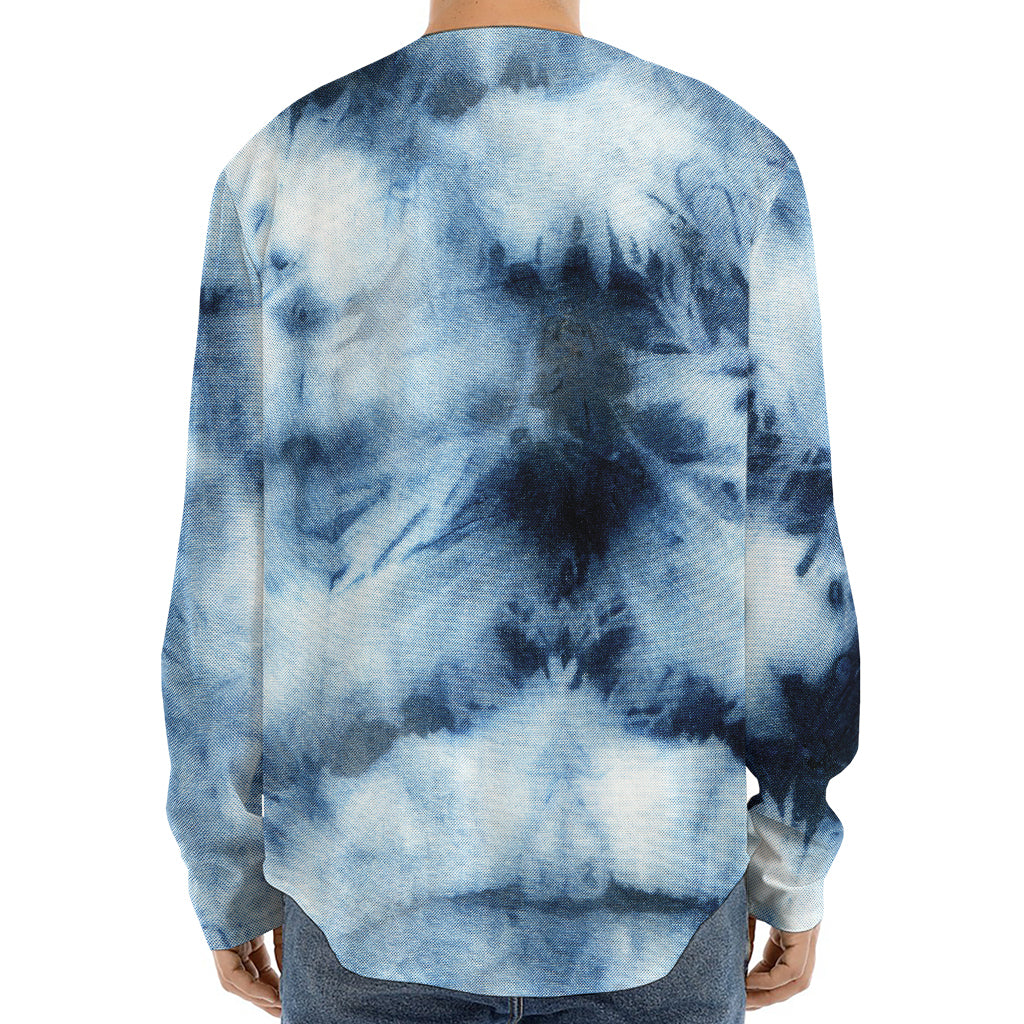 Blue And Black Acid Wash Tie Dye Print Long Sleeve Baseball Jersey