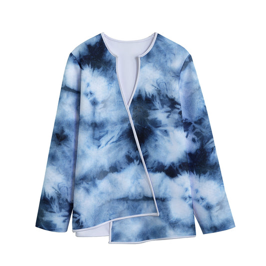 Blue And Black Acid Wash Tie Dye Print Long Sleeve Short Coat