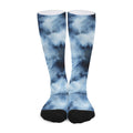 Blue And Black Acid Wash Tie Dye Print Long Socks