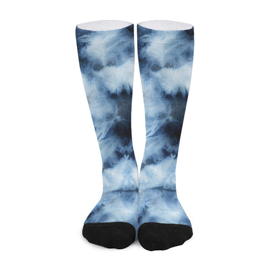 Blue And Black Acid Wash Tie Dye Print Long Socks