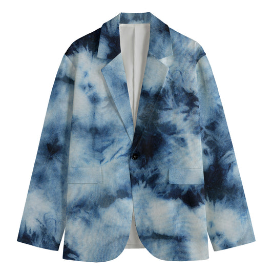 Blue And Black Acid Wash Tie Dye Print Men's Blazer