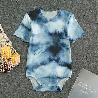Blue And Black Acid Wash Tie Dye Print Men's Bodysuit