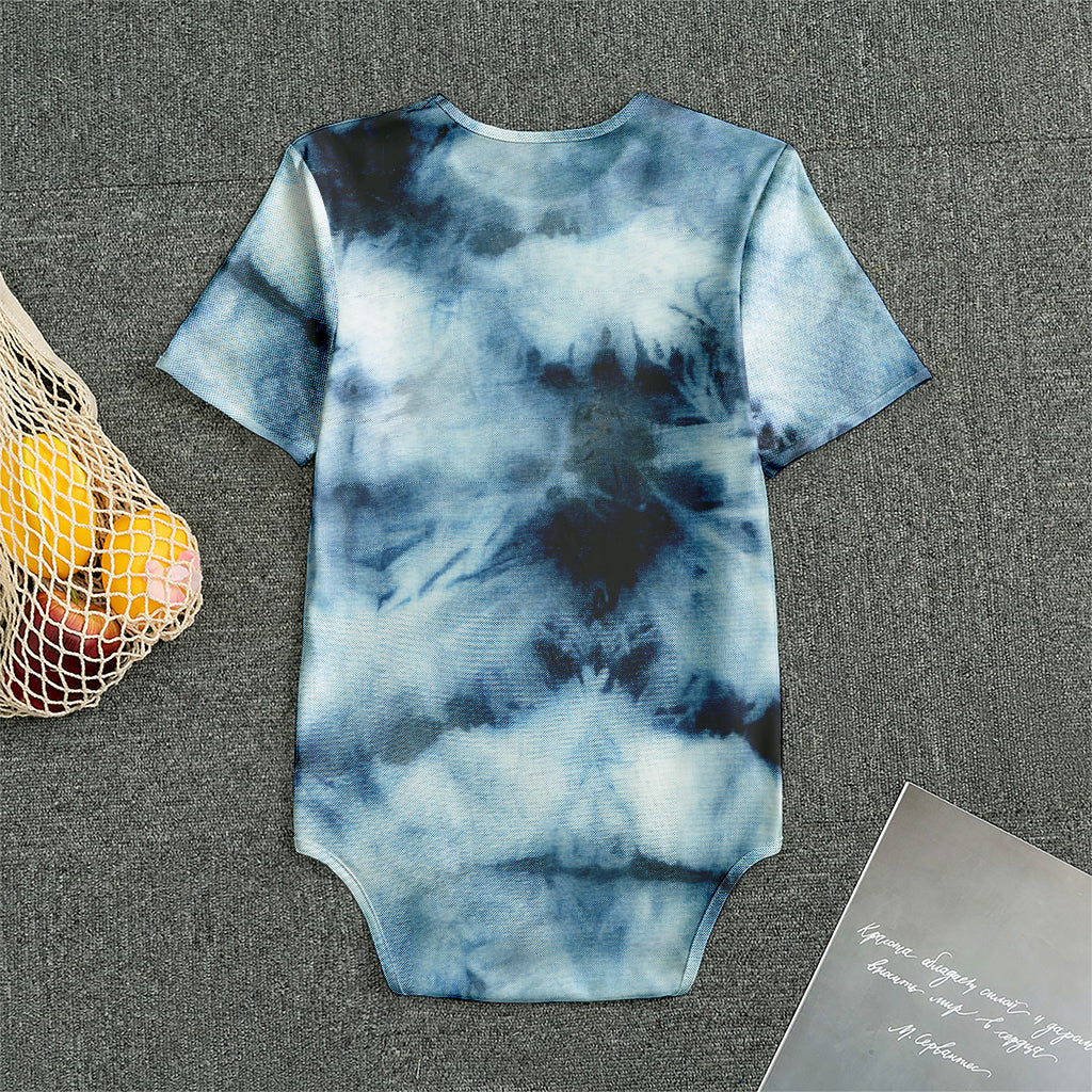 Blue And Black Acid Wash Tie Dye Print Men's Bodysuit