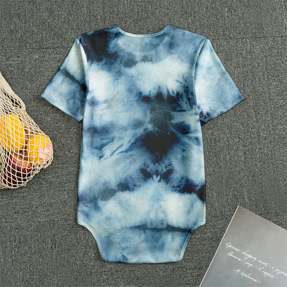 Blue And Black Acid Wash Tie Dye Print Men's Bodysuit