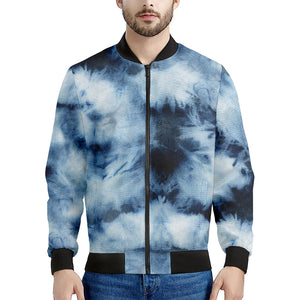 Blue And Black Acid Wash Tie Dye Print Men's Bomber Jacket