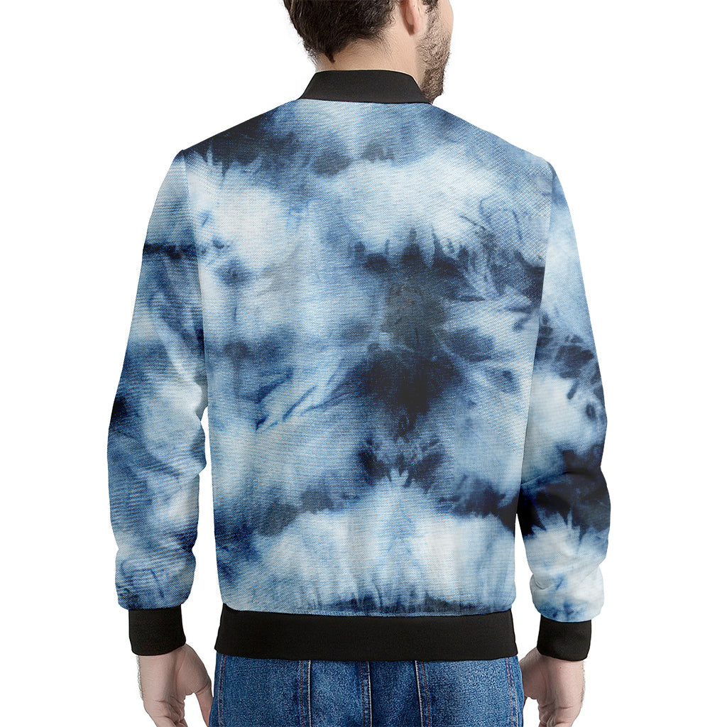 Blue And Black Acid Wash Tie Dye Print Men's Bomber Jacket