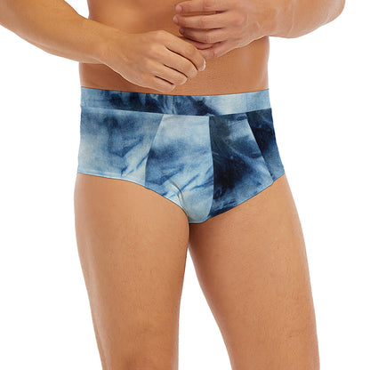 Blue And Black Acid Wash Tie Dye Print Men's Briefs