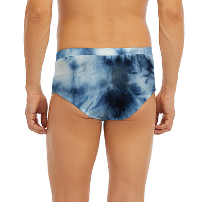 Blue And Black Acid Wash Tie Dye Print Men's Briefs