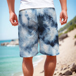 Blue And Black Acid Wash Tie Dye Print Men's Cargo Shorts