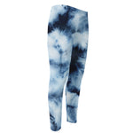 Blue And Black Acid Wash Tie Dye Print Men's Compression Pants