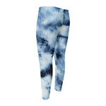 Blue And Black Acid Wash Tie Dye Print Men's Compression Pants