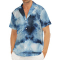 Blue And Black Acid Wash Tie Dye Print Men's Deep V-Neck Shirt