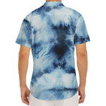 Blue And Black Acid Wash Tie Dye Print Men's Deep V-Neck Shirt