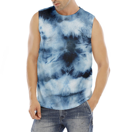 Blue And Black Acid Wash Tie Dye Print Men's Fitness Tank Top