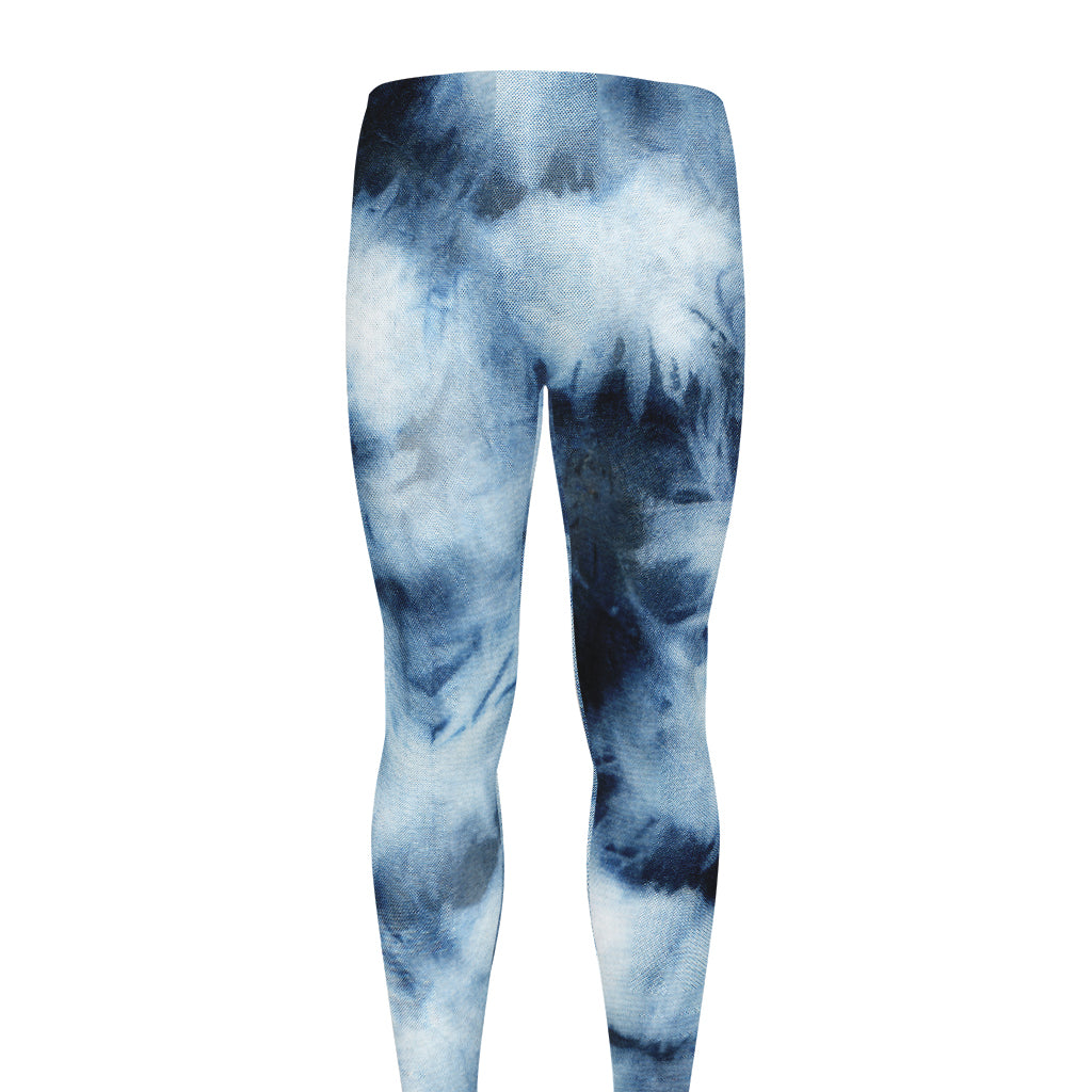 Blue And Black Acid Wash Tie Dye Print Men's leggings