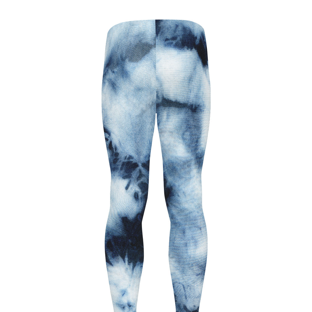 Blue And Black Acid Wash Tie Dye Print Men's leggings