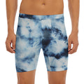 Blue And Black Acid Wash Tie Dye Print Men's Long Boxer Briefs