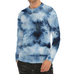 Blue And Black Acid Wash Tie Dye Print Men's Long Sleeve Rash Guard