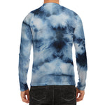 Blue And Black Acid Wash Tie Dye Print Men's Long Sleeve Rash Guard